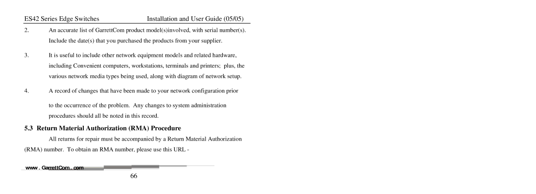 GarrettCom ES42 manual Return Material Authorization RMA Procedure 