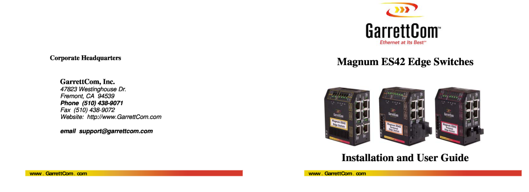 GarrettCom manual Corporate Headquarters, Magnum ES42 Edge Switches Installation and User Guide, GarrettCom, Inc 