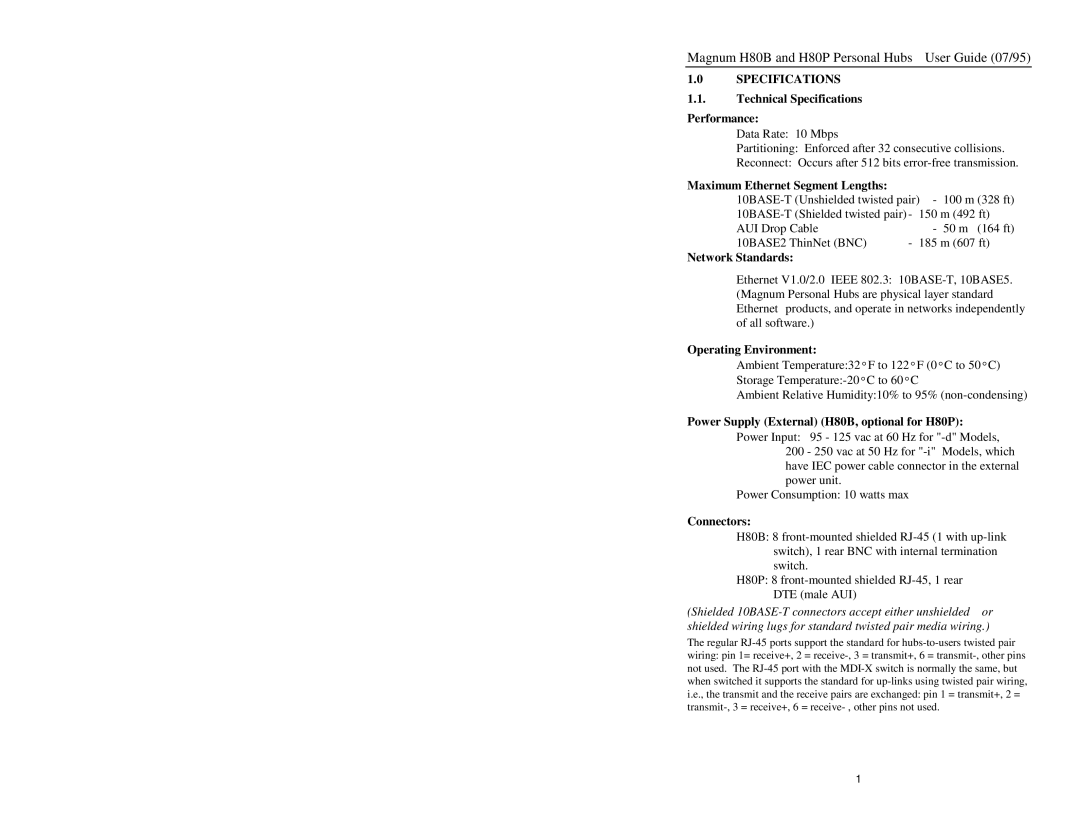 GarrettCom H80B, H80P manual Specifications 