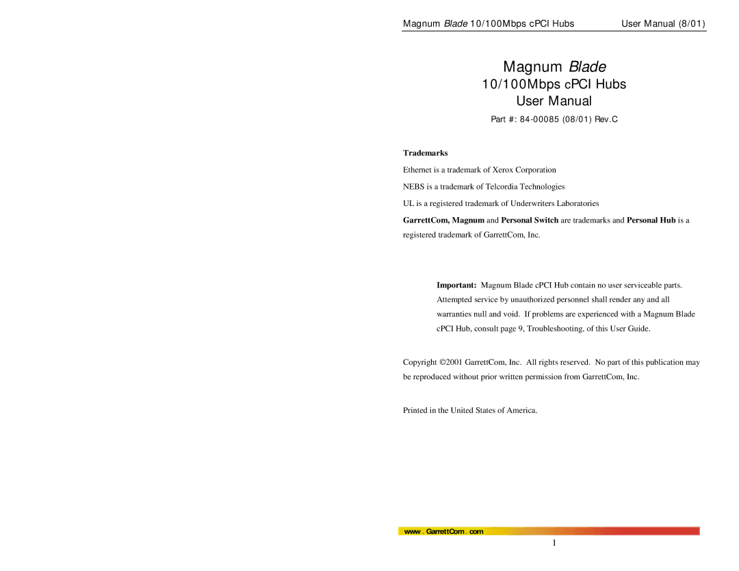 GarrettCom Hubs user manual Magnum Blade 