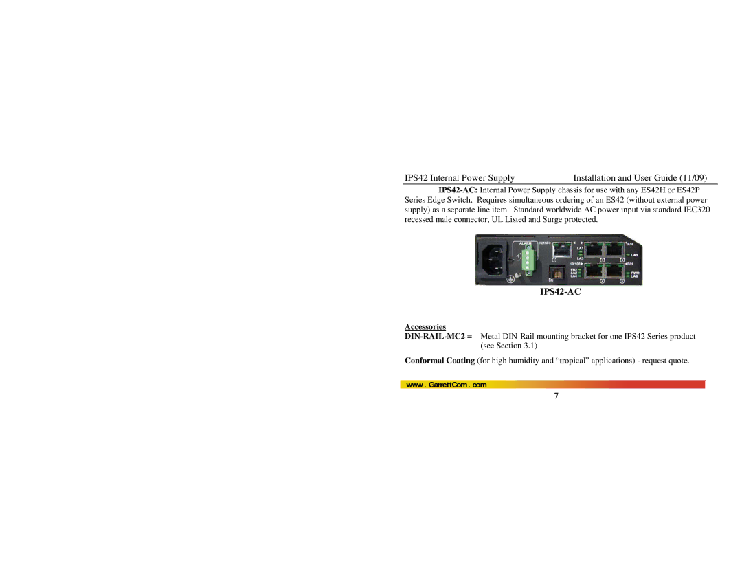 GarrettCom manual IPS42-AC, Accessories 