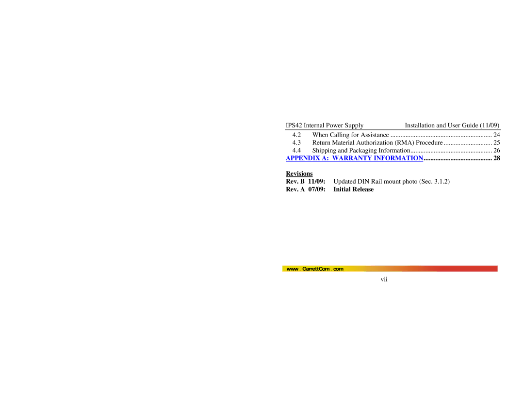GarrettCom IPS42 manual Appendix a Warranty Information 