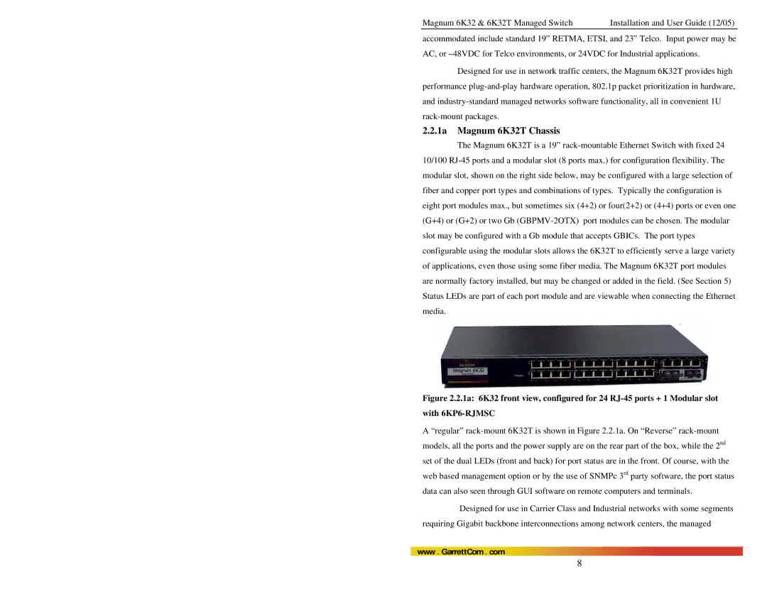 GarrettCom user manual 1a Magnum 6K32T Chassis 