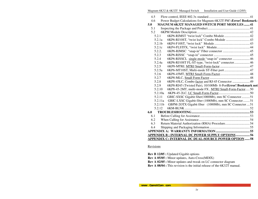 GarrettCom user manual Magnum 6K32T Managed Switch Port Modules 