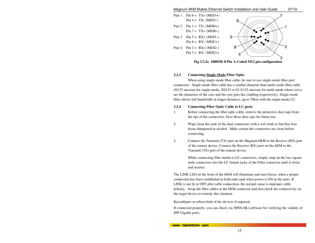 GarrettCom MAGNUM 6KM manual Connecting Fiber Optic Cable to LC ports 