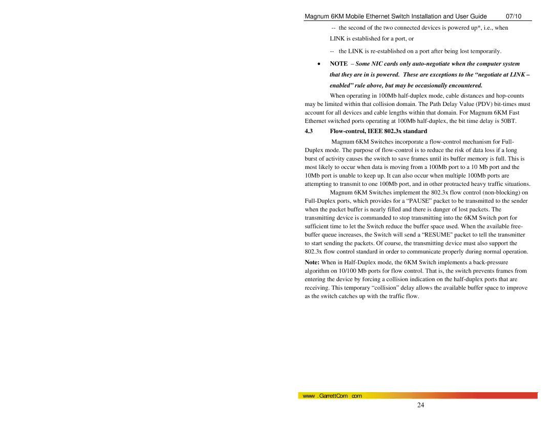 GarrettCom MAGNUM 6KM manual Flow-control, Ieee 802.3x standard 