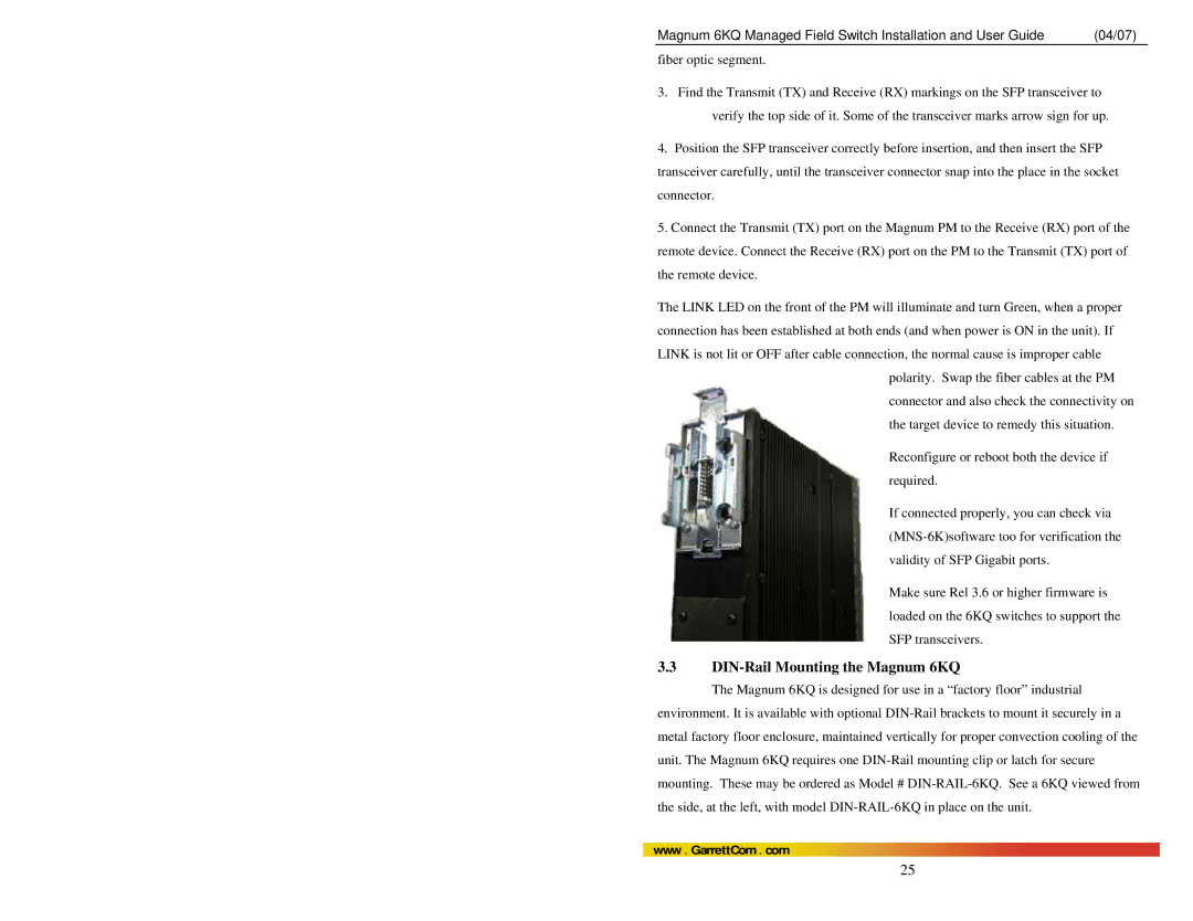 GarrettCom manual DIN-Rail Mounting the Magnum 6KQ 