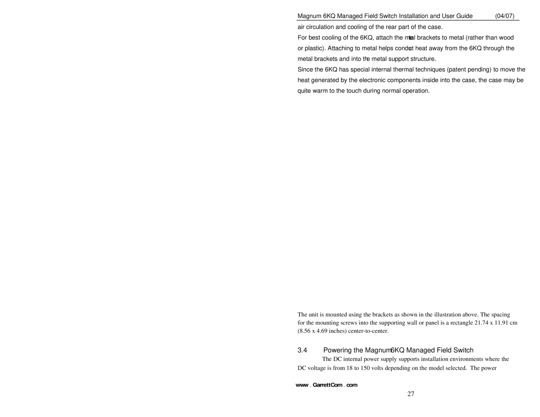GarrettCom manual Powering the Magnum 6KQ Managed Field Switch 