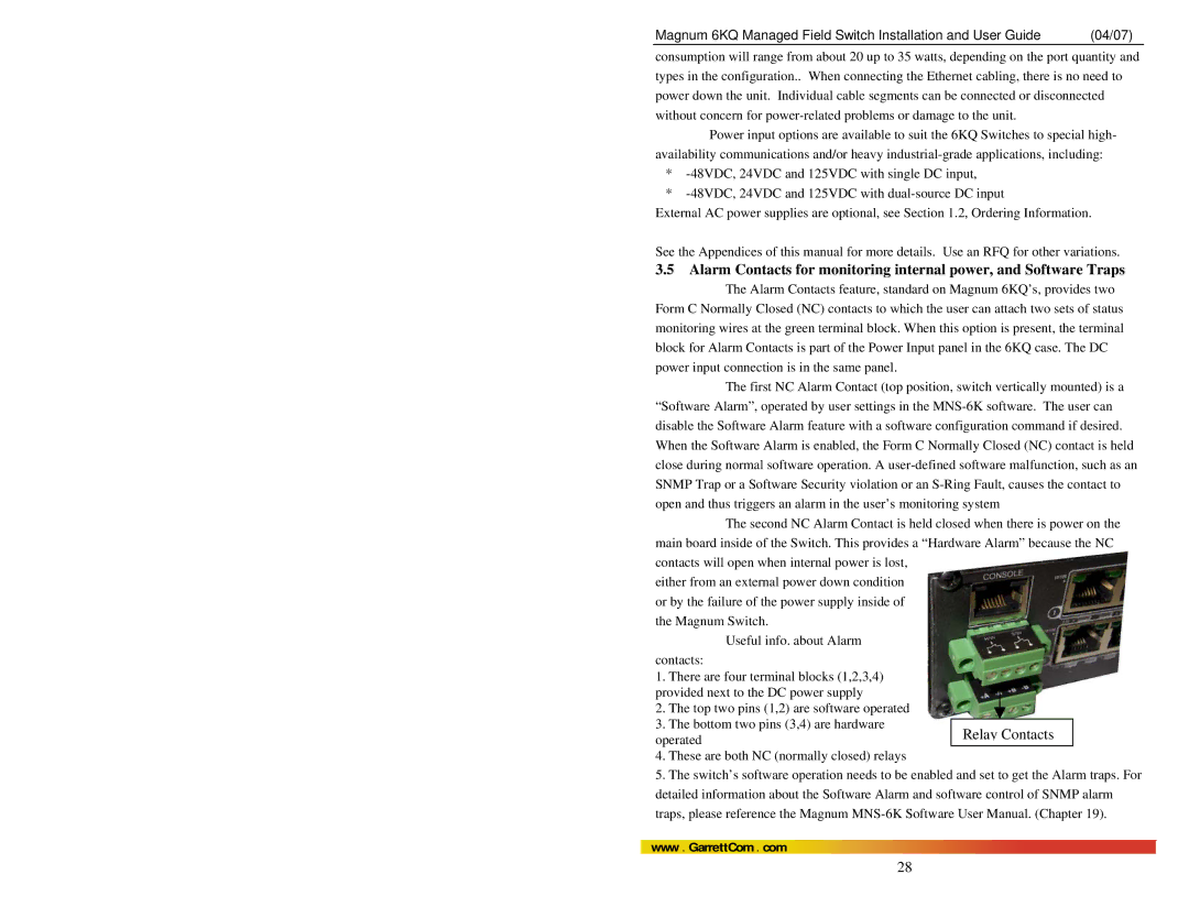 GarrettCom Magnum 6KQ manual Relay Contacts 