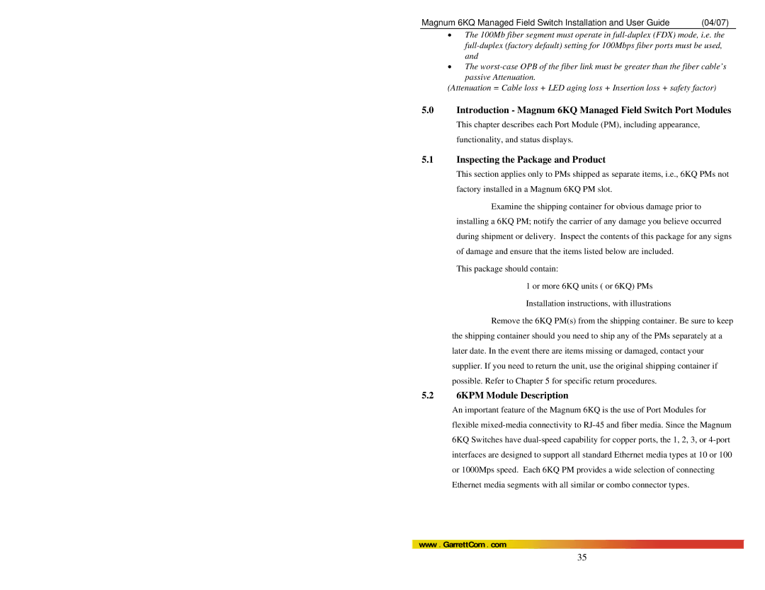 GarrettCom manual Introduction Magnum 6KQ Managed Field Switch Port Modules, 6KPM Module Description 