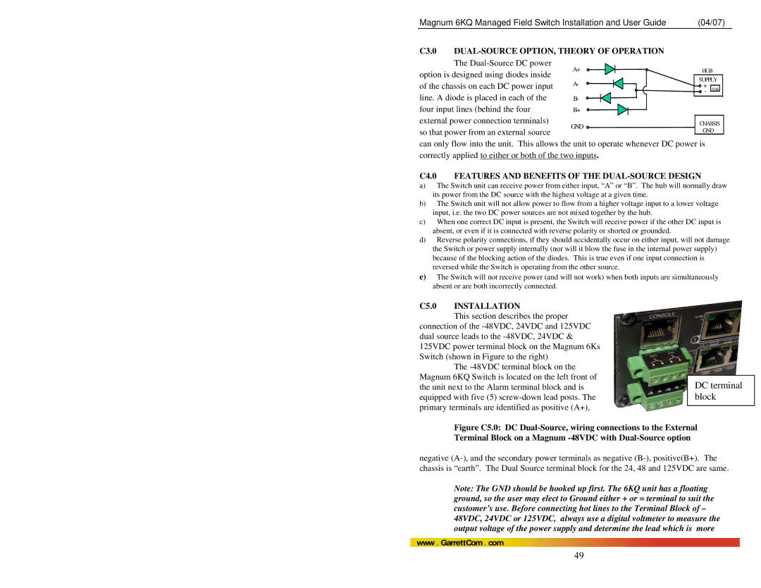 GarrettCom Magnum 6KQ manual C4.0 Features and Benefits of the DUAL-SOURCE Design, C5.0 Installation 