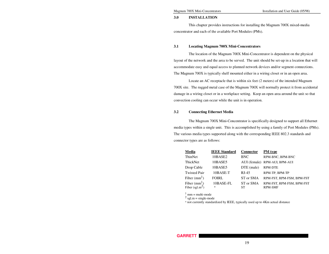 GarrettCom manual Installation, Locating Magnum 700X Mini-Concentrators, Connecting Ethernet Media 