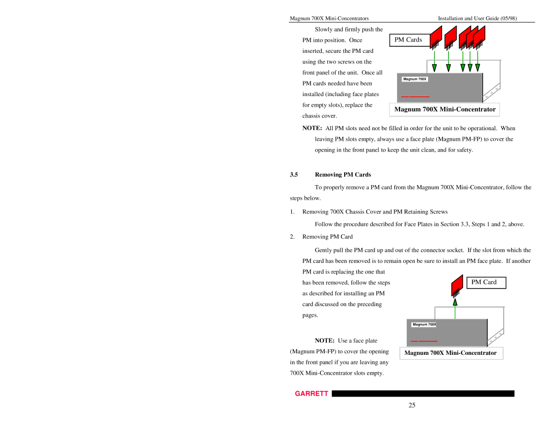 GarrettCom manual Removing PM Cards, Magnum 700X Mini-Concentrator 