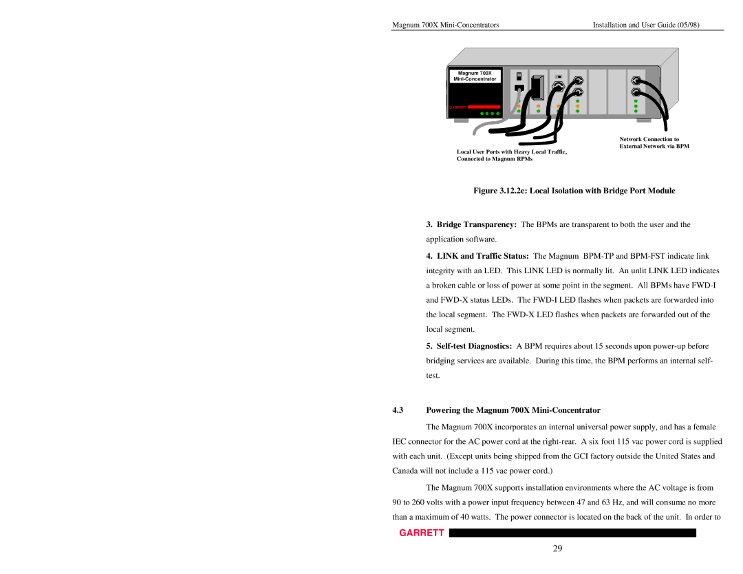 GarrettCom manual 12.2e Local Isolation with Bridge Port Module, Powering the Magnum 700X Mini-Concentrator 