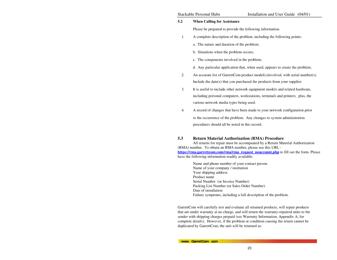 GarrettCom Magnum ST80 manual Return Material Authorization RMA Procedure, When Calling for Assistance 