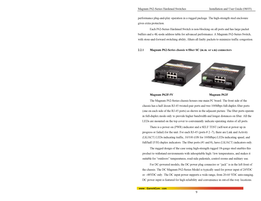 GarrettCom P62-Series manual Www . GarrettCom . com 