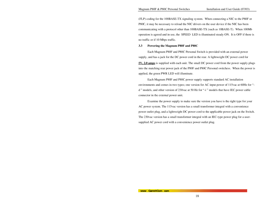 GarrettCom manual Powering the Magnum P80F and P80C 