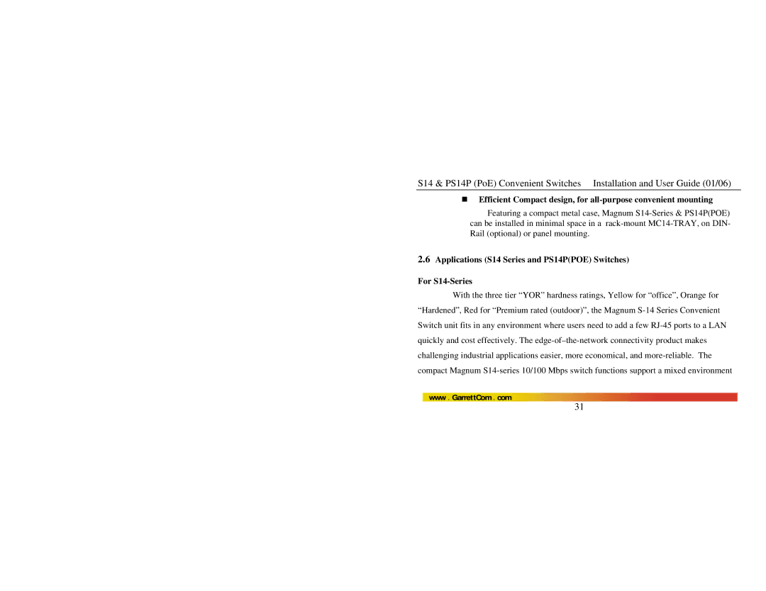 GarrettCom manual Applications S14 Series and PS14PPOE Switches For S14-Series 