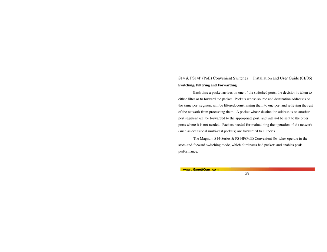 GarrettCom PS14P manual Switching, Filtering and Forwarding 