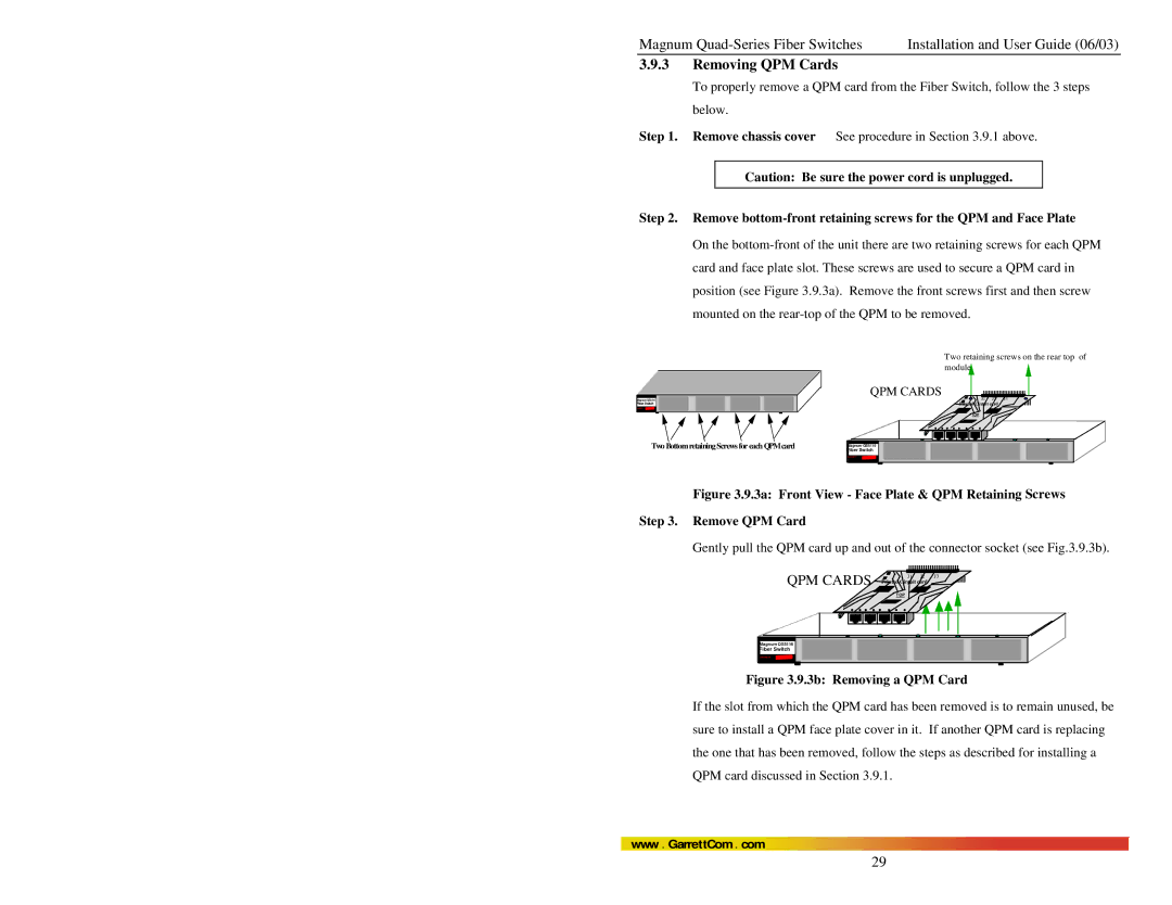 GarrettCom Quad manual Removing QPM Cards, 3b Removing a QPM Card 