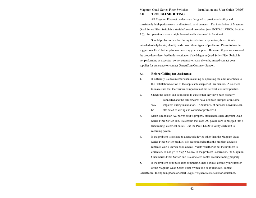 GarrettCom Quad manual Before Calling for Assistance 