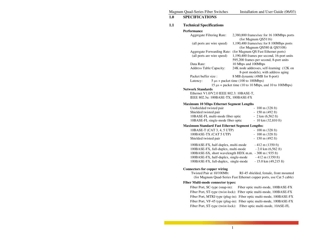 GarrettCom Quad manual Technical Specifications 