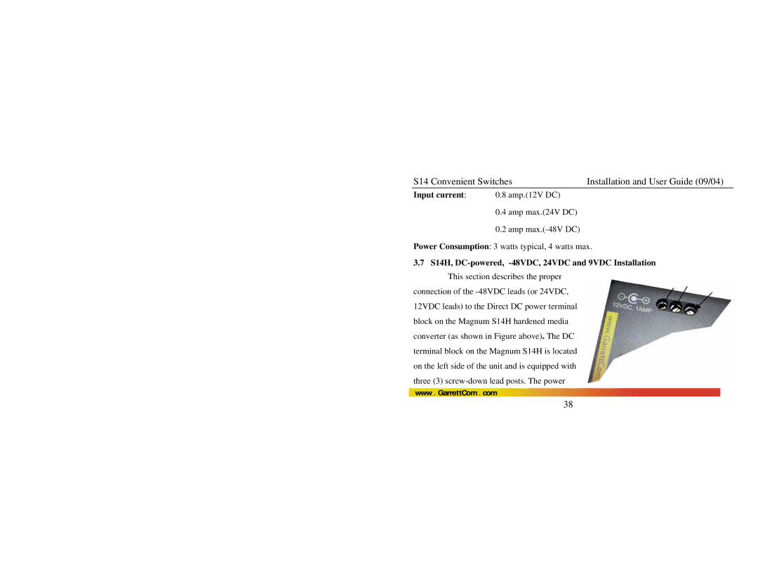 GarrettCom S14 manual Input current 