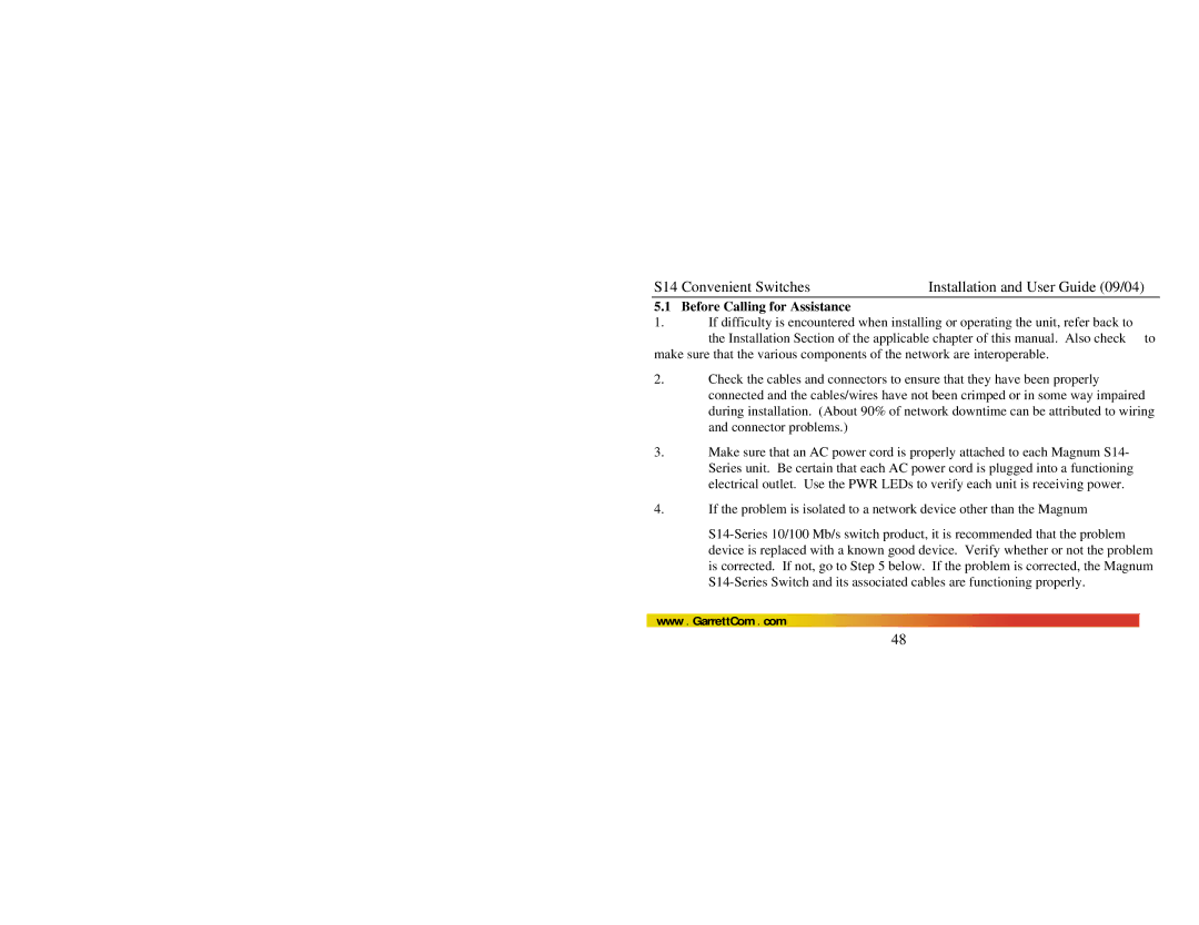 GarrettCom S14 manual Before Calling for Assistance 