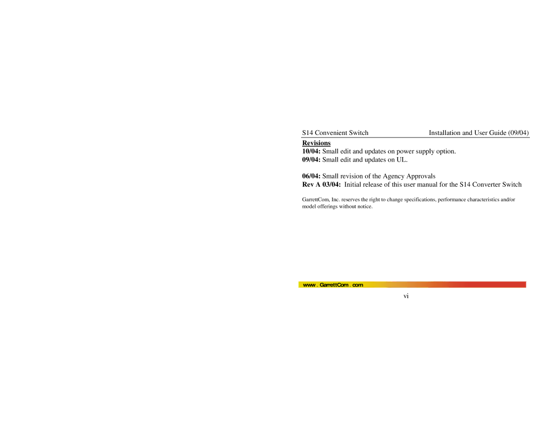 GarrettCom S14 manual Revisions 