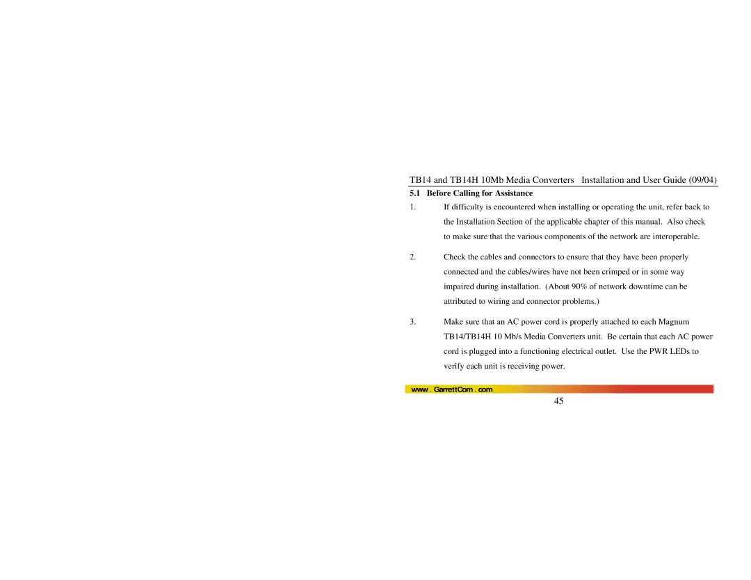 GarrettCom TB14H manual Before Calling for Assistance 