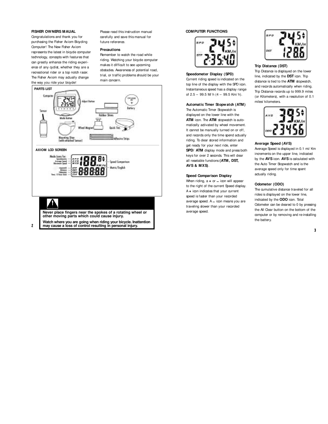 Gary Fisher Axiom Cycling Computer owner manual Computer Functions 