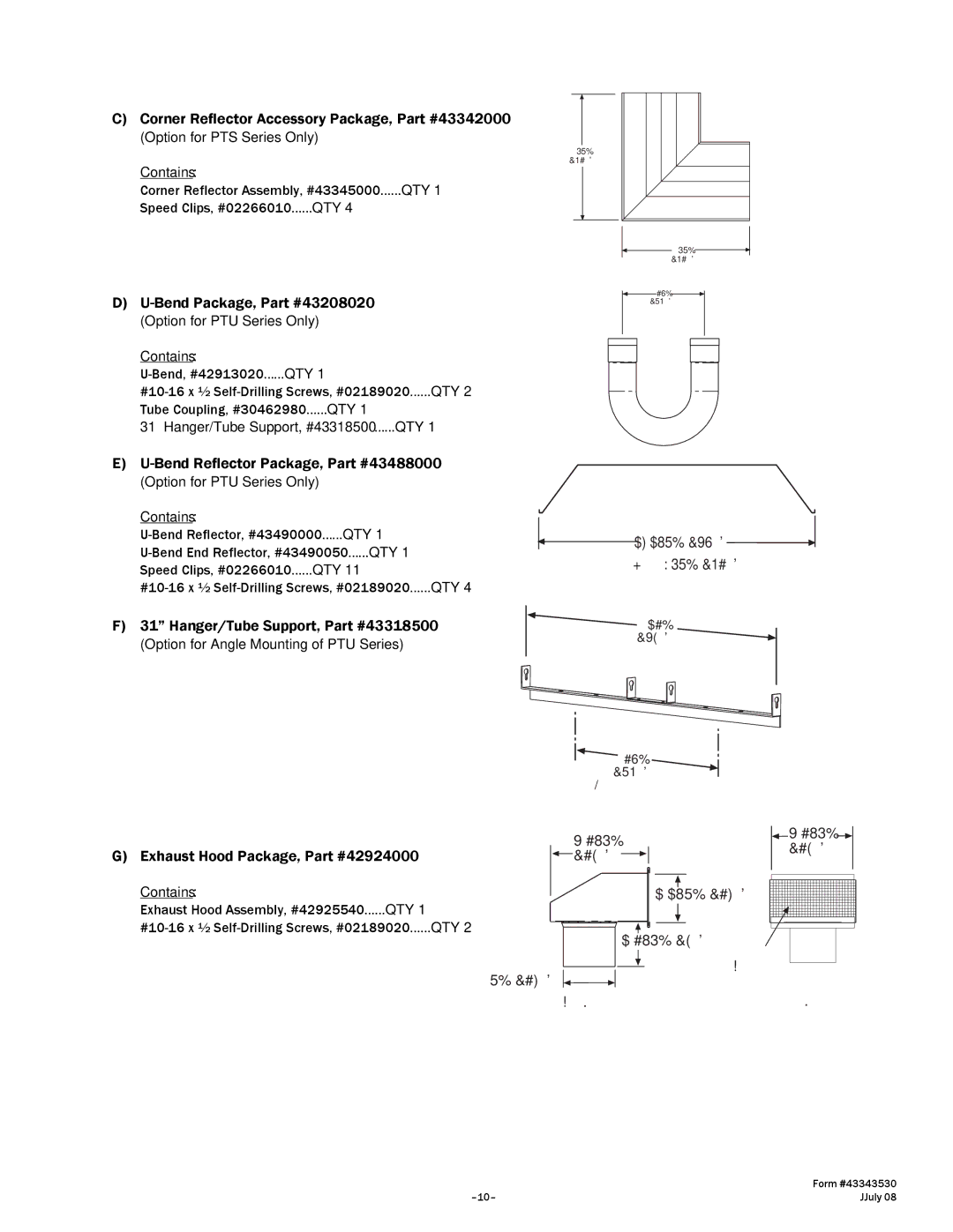 Gas-Fired Products 100, N7/L7, 40, 150, 175, 200 manual Exhaust Hood Package 