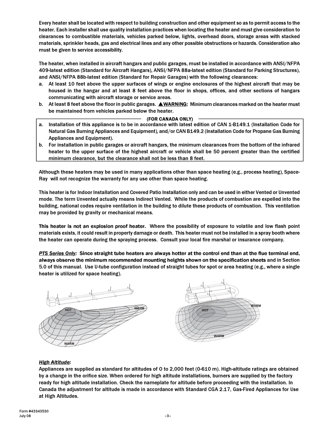 Gas-Fired Products 40, N7/L7, 100, 150, 175, 200 manual For Canada only, High Altitude 