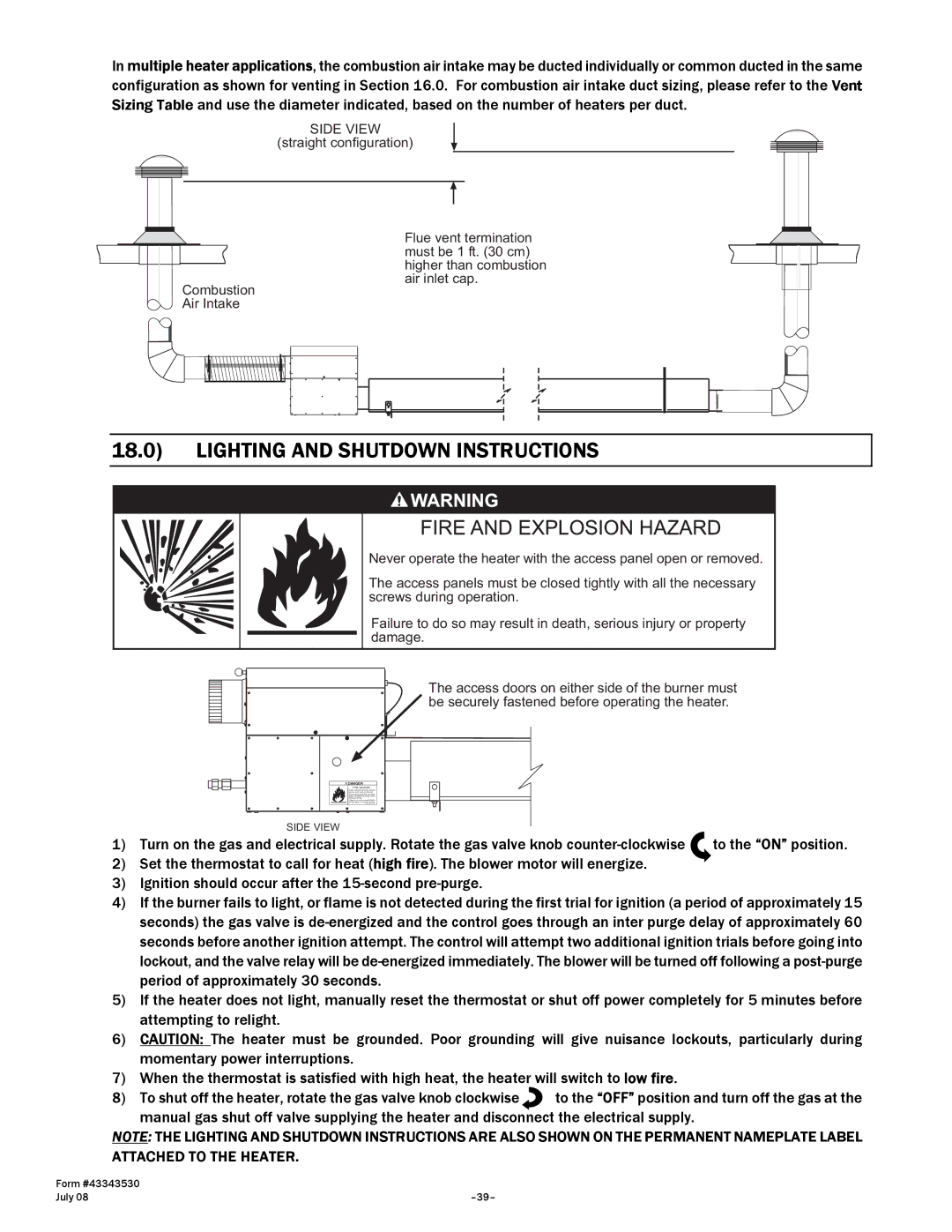 Gas-Fired Products N7/L7, 100, 40, 150, 175, 200 manual Lighting and Shutdown Instructions, Side View 