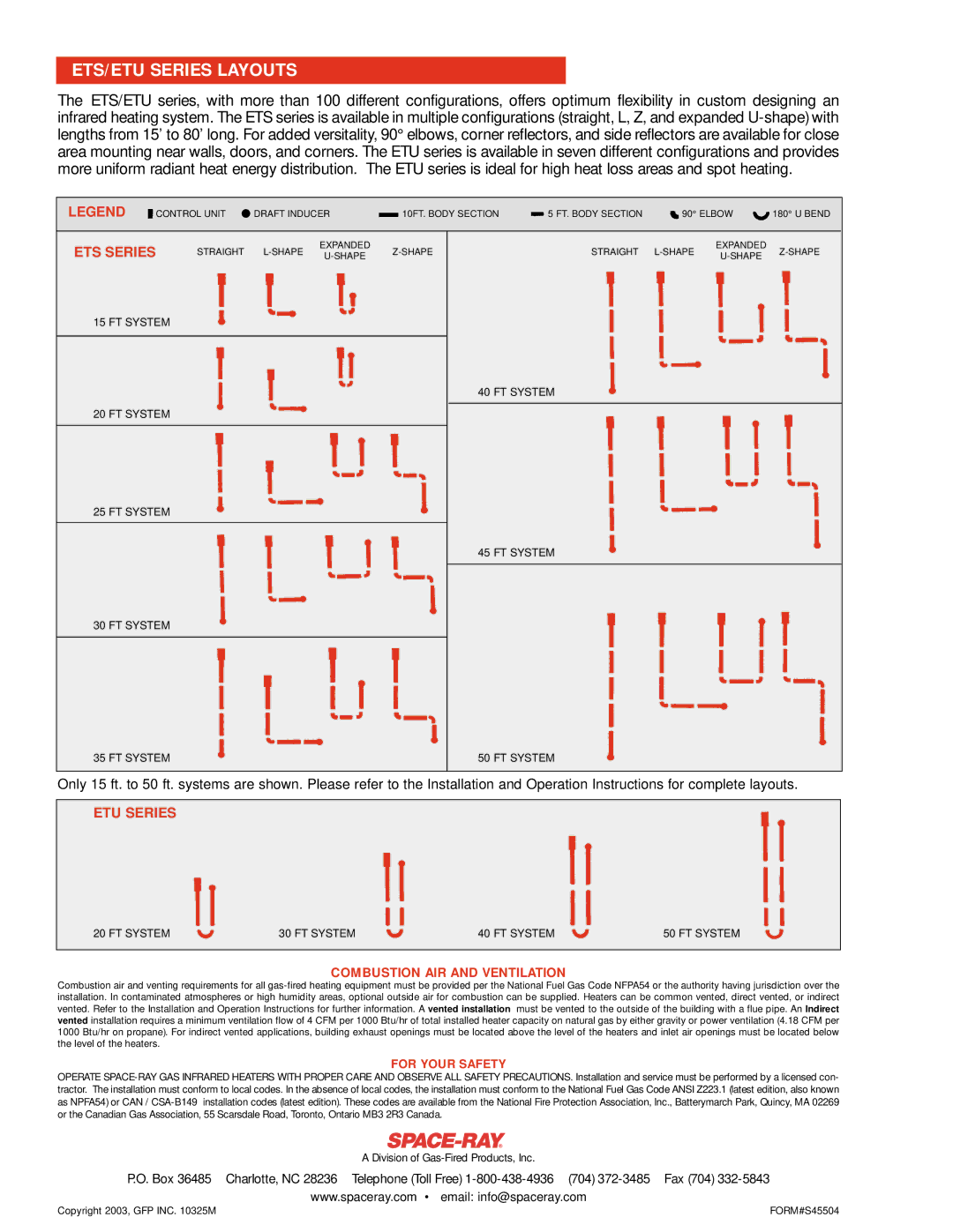 Gas-Fired Products specifications ETS/ETU Series Layouts, ETS Series 