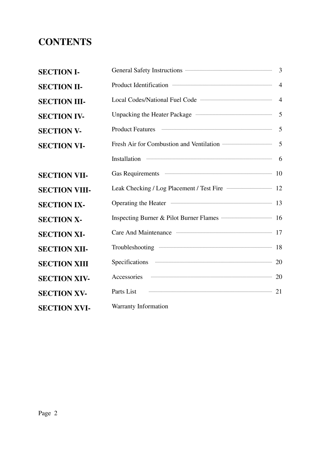 Gas-Fired Products KLH601, 602-30 installation manual Contents 