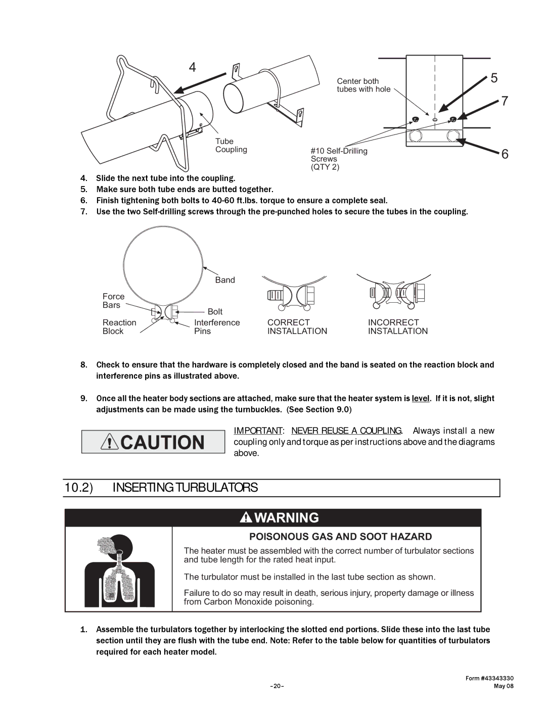 Gas-Fired Products PTU Series, PTS Series manual Inserting Turbulators 