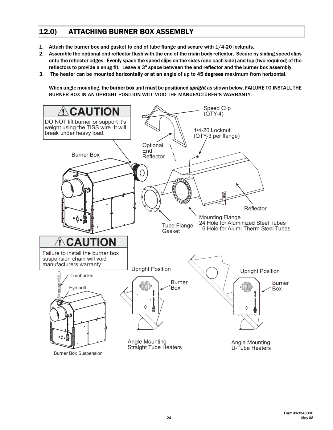 Gas-Fired Products PTU Series, PTS Series manual Attaching Burner BOX Assembly 