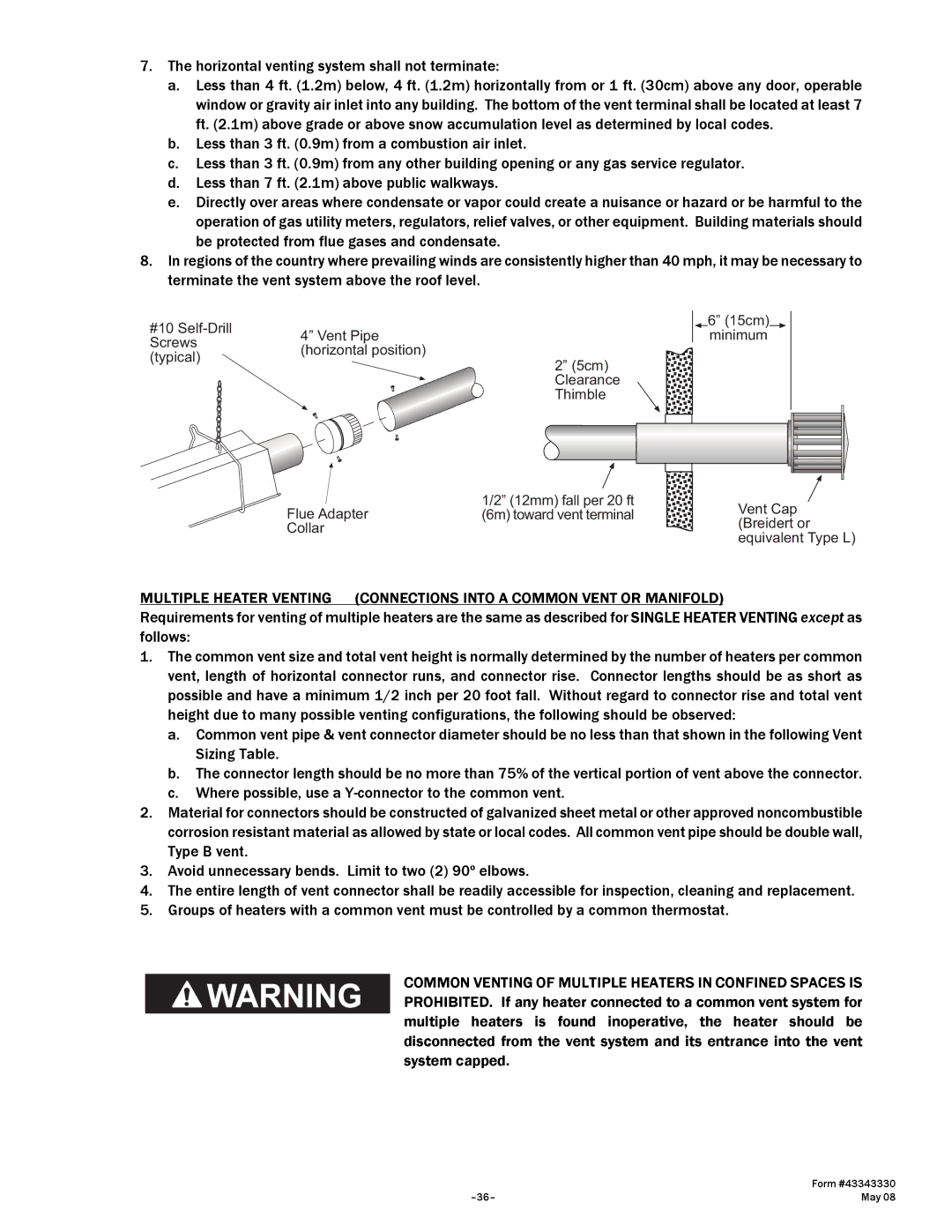 Gas-Fired Products PTU Series, PTS Series manual #10 Self-Drill Vent Pipe Screws 