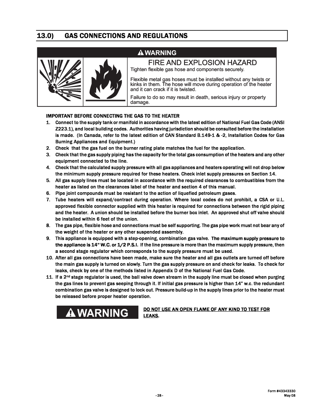 Gas-Fired Products PTU Series manual Gas Connections And Regulations, Important Before Connecting The Gas To The Heater 