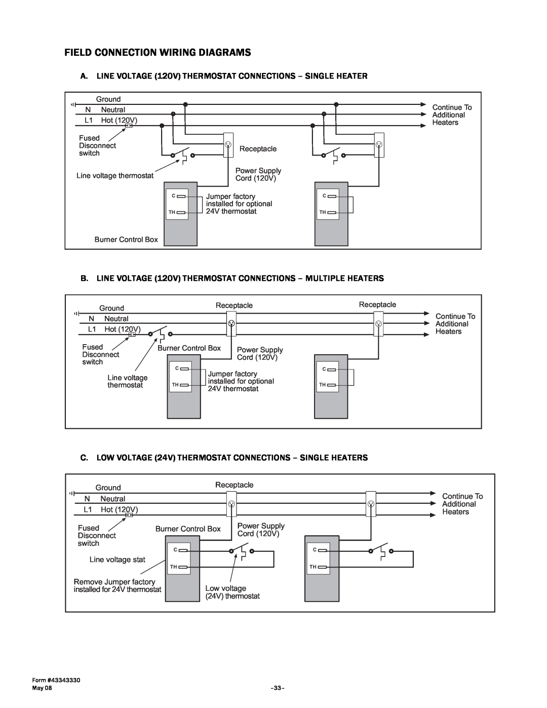 Gas-Fired Products PTS Series, PTU Series manual Field Connection Wiring Diagrams 