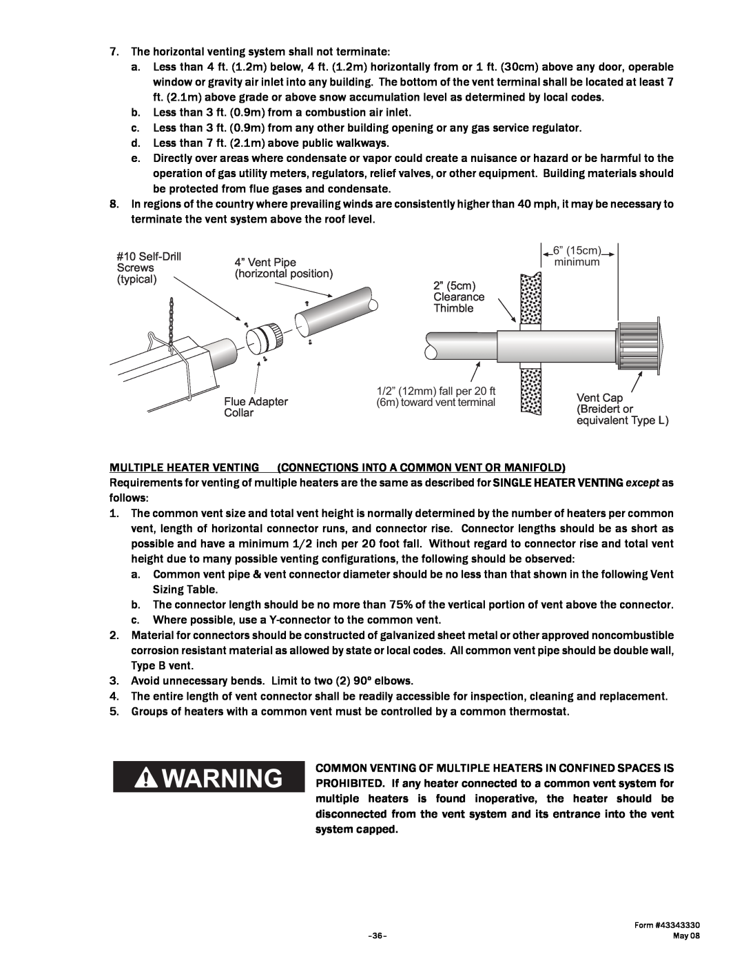 Gas-Fired Products PTU Series, PTS Series manual b.Less than 3 ft. 0.9m from a combustion air inlet 