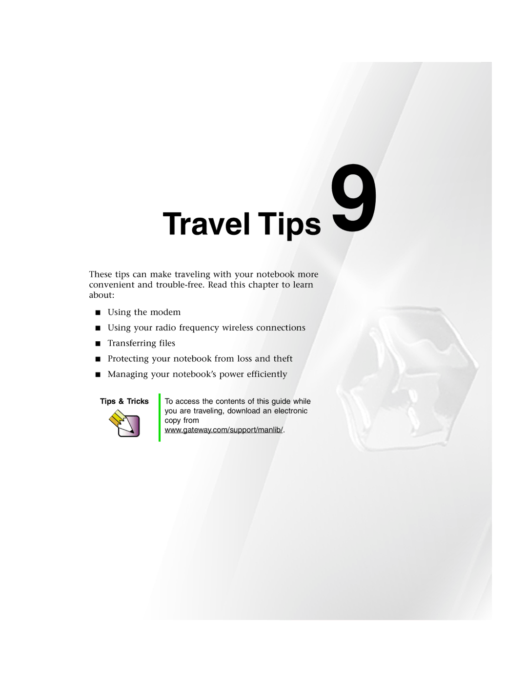 Gateway 1450 specifications Travel Tips 