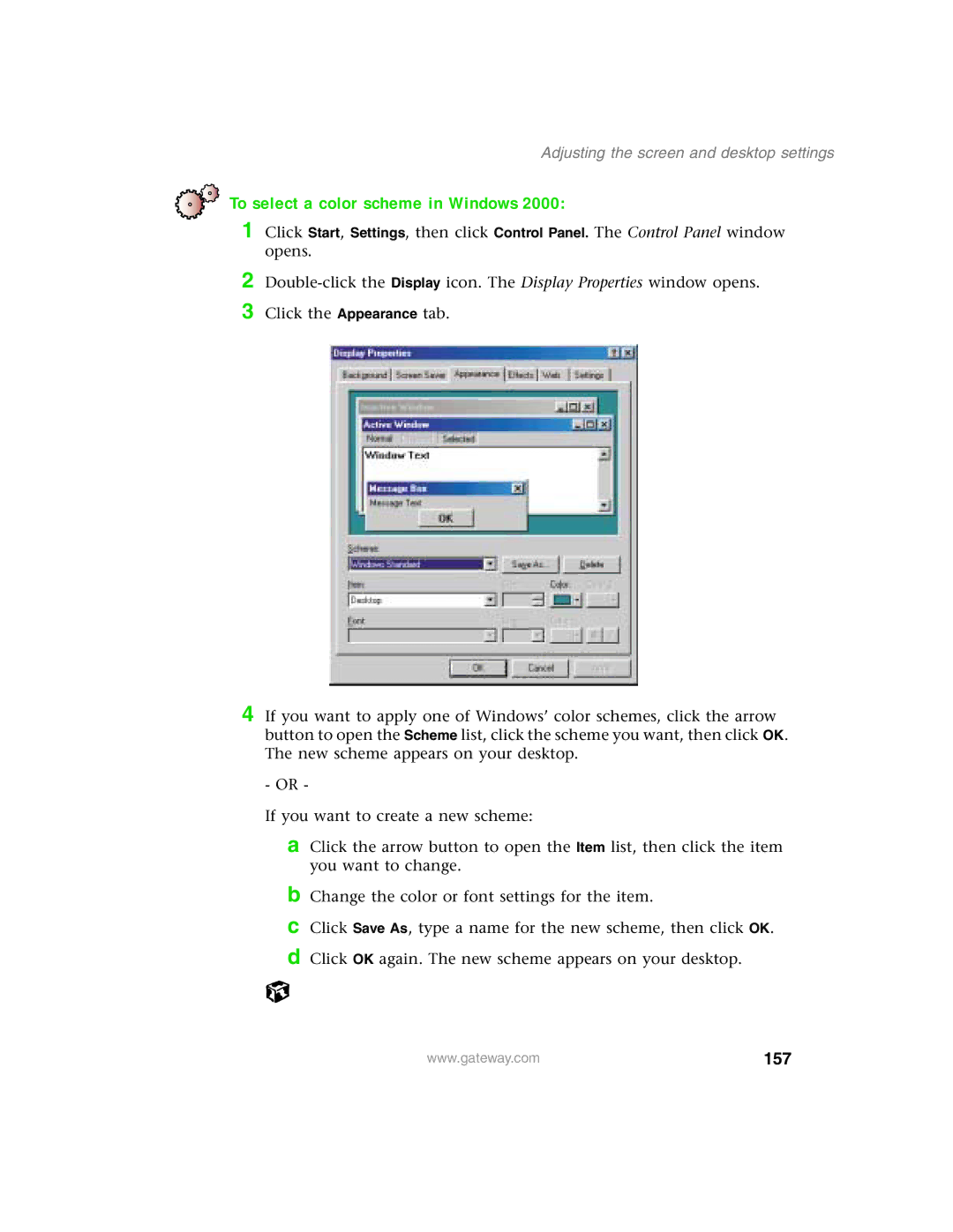 Gateway 1450 specifications To select a color scheme in Windows, 157 