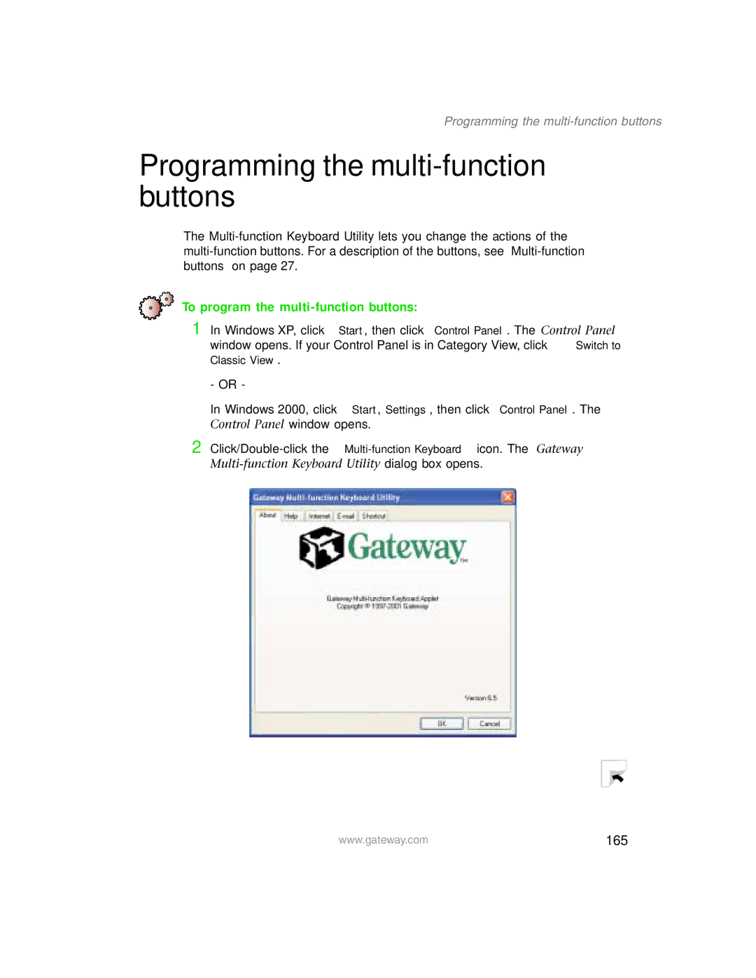 Gateway 1450 specifications Programming the multi-function buttons, To program the multi-function buttons, 165 