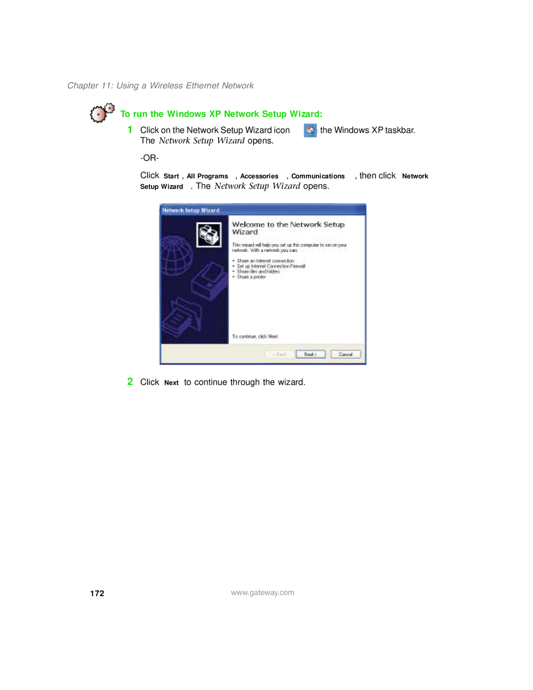 Gateway 1450 specifications To run the Windows XP Network Setup Wizard, 172 