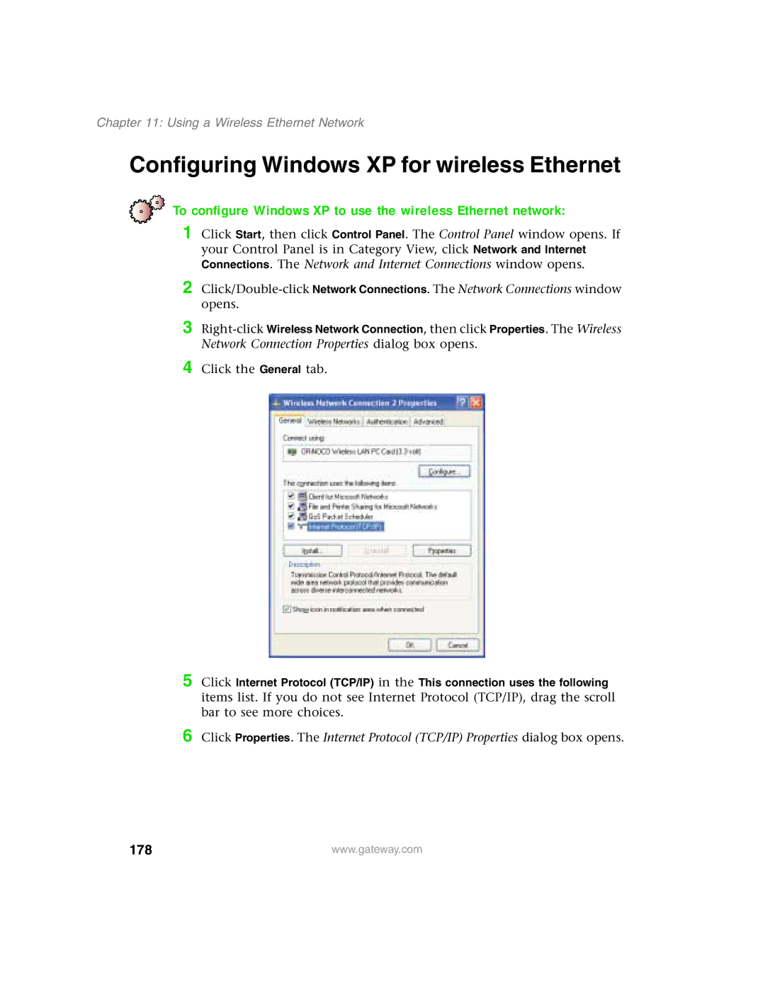 Gateway 1450 specifications Configuring Windows XP for wireless Ethernet, 178 