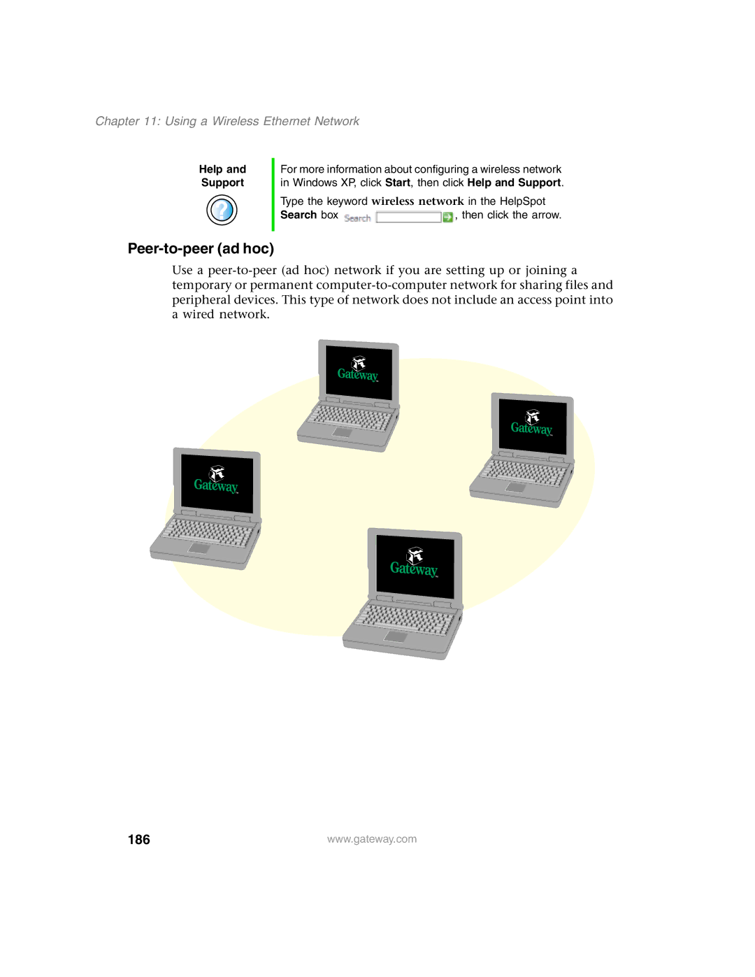 Gateway 1450 specifications Peer-to-peer ad hoc, 186 