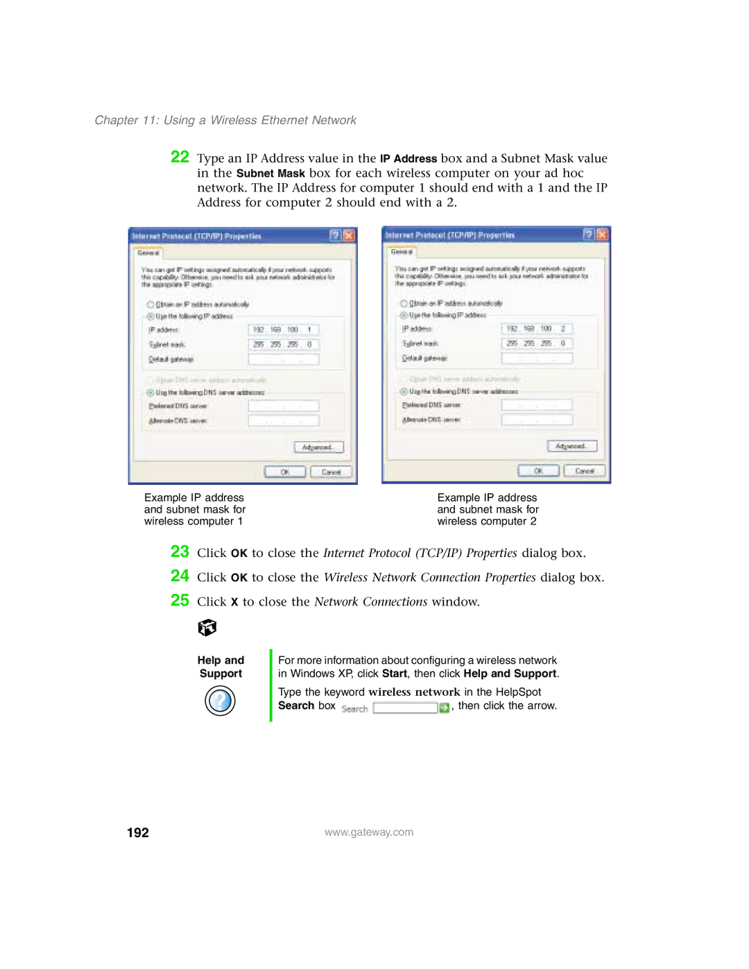 Gateway 1450 specifications 192, Click X to close the Network Connections window 