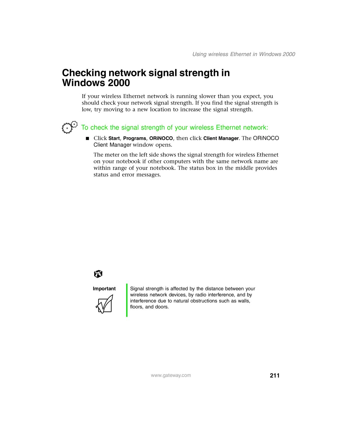 Gateway 1450 specifications Checking network signal strength Windows, 211 